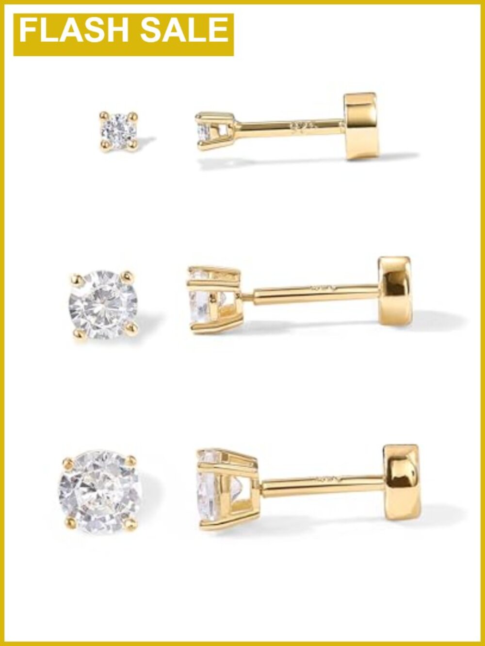 14K Gold Plated Flat Back Stud Earrings for Women, CZ Cartilage Helix Lobe